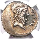 Sextus Pompey Neptune AR Denarius Coin 42 BC - Certified NGC XF - 5/5 Surfaces
