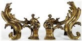 Bronze Putti Andirons with Rococo Scrolls