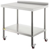 Stainless Steel Kitchen Work Prep Table with Backsplash and Casters