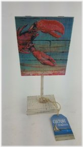 Nautical Lobster Artwork on Hand-Painted Wooden Pedestal