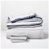 Chambray Stripe Duvet Set in Faded Blue