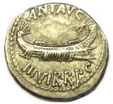 Silver Marc Antony Roman Galley Denarius Coin - 30 BC
