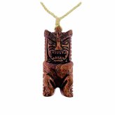 Koa Wood Tiki God Ku Pendant Necklace