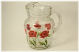 Red Floral Glass Pitcher with Ice Lip