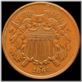 1864 Large Motto Two Cent Coin - Almost Uncirculated