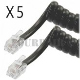 Extended Reach Telephone Coil Cables - 5 Pack (Black)