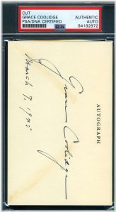 Grace Coolidge Certified Index Card Signature
