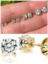 Moissanite Stud Earrings - 14k Gold Plated 925 Silver