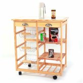 Rustic Oak Kitchen Organizer Cart