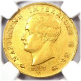 Italian States Gold Napoleon 40 Lire Coin - NGC AU58 Certified