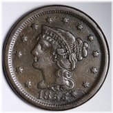 Knob On Ear Braided Hair Large Cent 1855 XF+