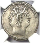 Dioscuri Janiform Silver Coin from 225 BC