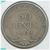 1909 Canada New Foundland Silver 50 Cents Coin - Edward VII
