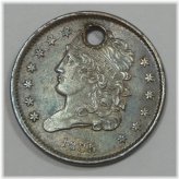 1835 Classic Head Half Cent - Nearly Uncirculated with Hole