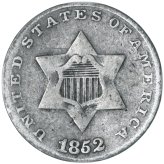 Patriot Three Cent Silver Coin - 1852 Very Fine Grade
