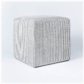 Navy Stripe Upholstered Cube Pouf - Lynwood Square
