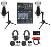 Podcast Recording Bundle with Mics, Mixer, and Headphones for Two People by Rockville