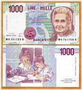 Montessori Italy 1000 Lire Banknote, 1990 UNC P-114 (114a)