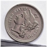 1870 Uncleaned Three Cent Nickel