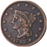 Braided Hair Large Cents - 1843 Edition