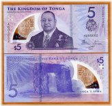 Tonga 5 Pa'anga UNC Polymer Banknote, New Series