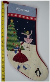 Frosty Skaters Wool Needlepoint Stocking