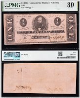 Scarce Confederate $1 Note - T-62 1863, PMG 30