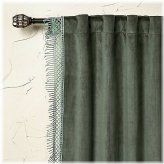 Velvet Macrame Trim Teal Curtain Panel
