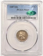 1887 Proof Three Cent Nickel PCGS PR-65 CAC