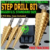 Titanium Step Drill Bit Set with Quick Change Shank and HSS Steel Coating (3 Piece)