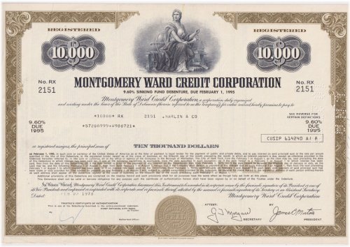 Montgomery Ward Credit Corporation Investment Certificate