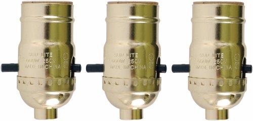 Gold Shell Push Thru On/Off Lamp Sockets - 3 Pack