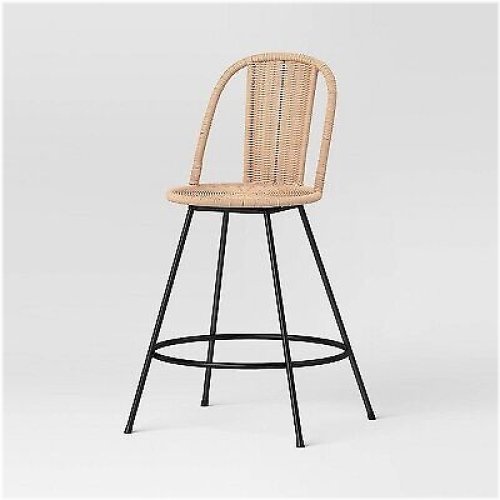 Natural Woven Barstool with Rounded Back and Megal Legs