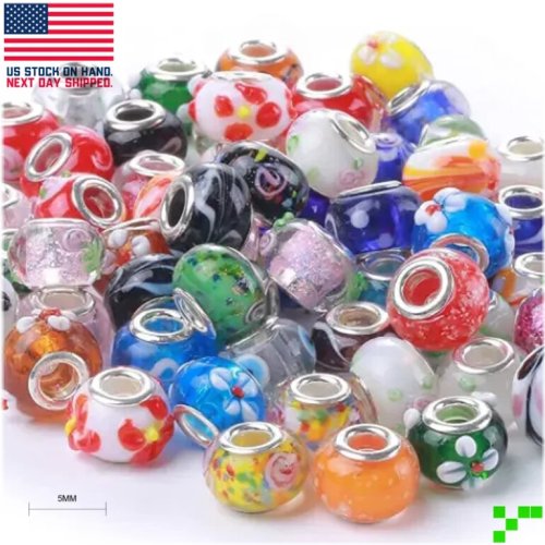 Silver-Plated Murano Glass Beads Set
