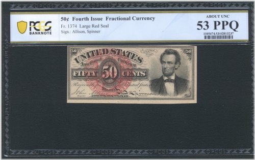 Lincoln 50 Cent Fractional Currency - PCGS AU-53-PPQ