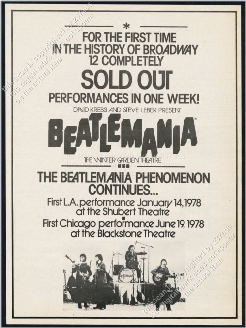 Beatlemania Show Cast Photo Vintage Trade Print Ad - Winter Garden Theatre 1978