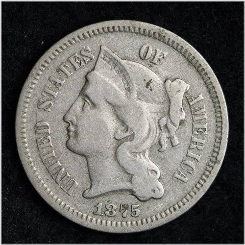 1875 Neckline Three Cent Nickel