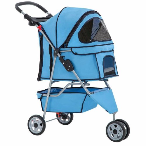 Blue Wheels Pet Travel Carrier: Foldable Stroller for Cats and Dogs