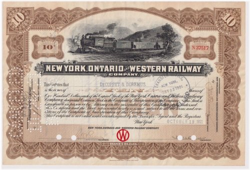 Ontario & Western Railway Vintage Stock Certificate
