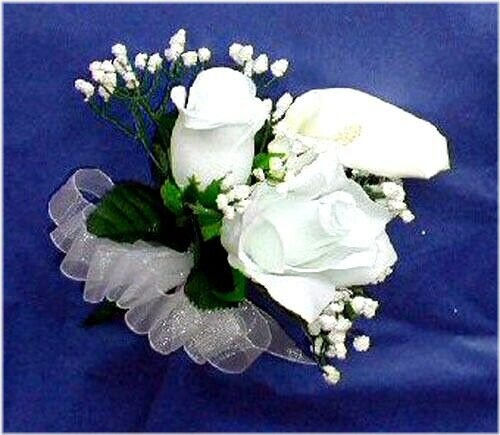 Ivory Silk Rose and Calla Lily Pin Corsage for Weddings and Special Occasions