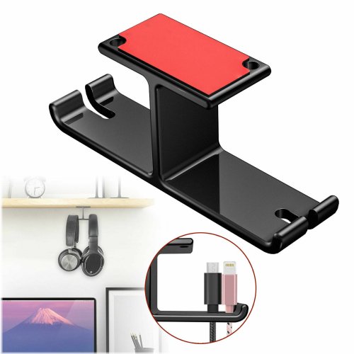 Dual Headset Hanger for Under Desk Mounting