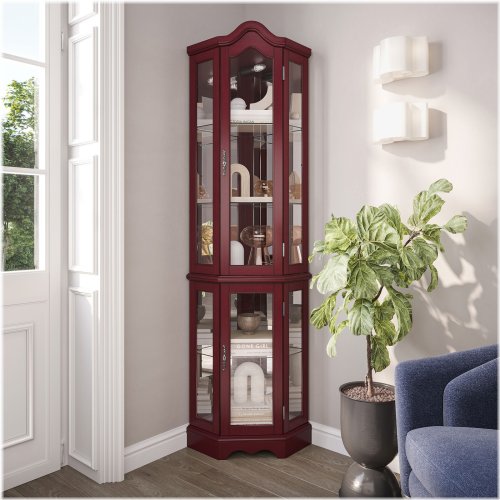 Corner Glow Cabinet with 5-tiered Shelves in Cherry and Walnut Finish