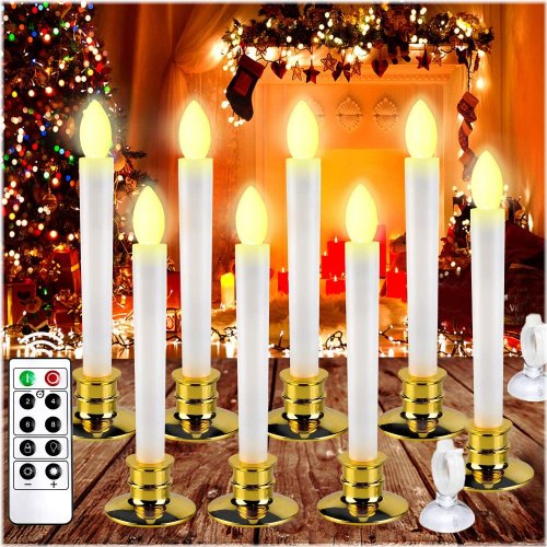 Suction Cup Flameless Taper Candle Set with Remote - 8 Pack