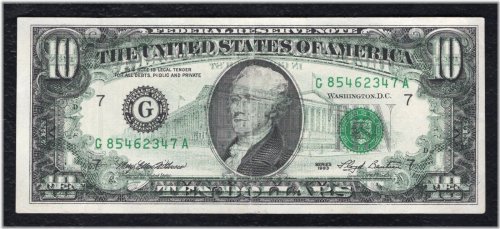 Back-to-Face Print Error on 1993 $10 Federal Reserve Note