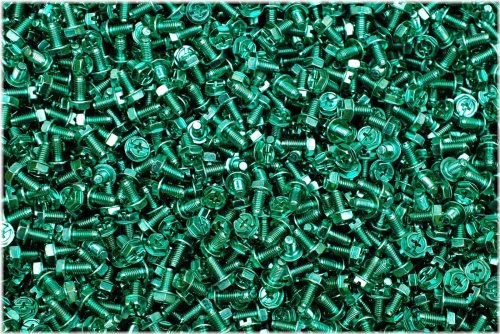 Grounding Hex Washer Head Screws - Green Zinc, 10-32 x 3/8