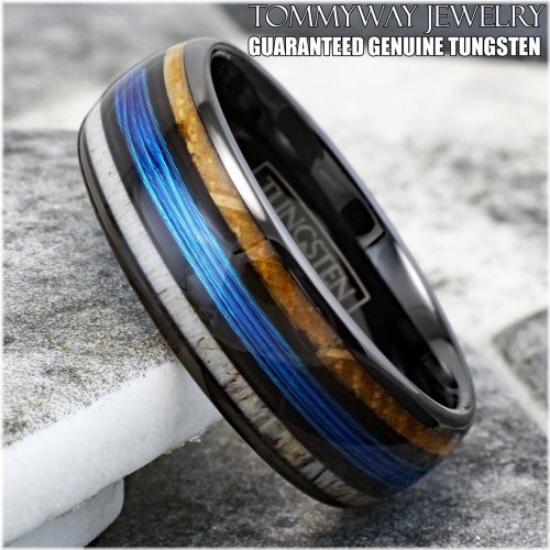 Wilderness Tungsten Ring for Men - Whiskey Barrel & Fishing Line Design