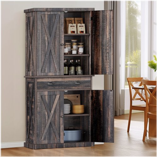 Rustic Pine Freestanding Pantry Cabinet