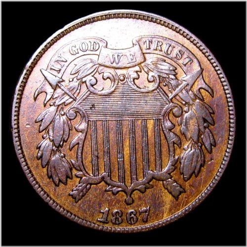 Stunning Details 1867 Two Cent Piece