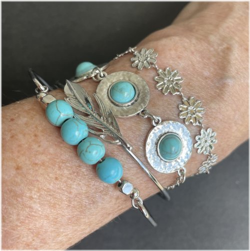 Southwestern Turquoise Feather Bracelet Set
