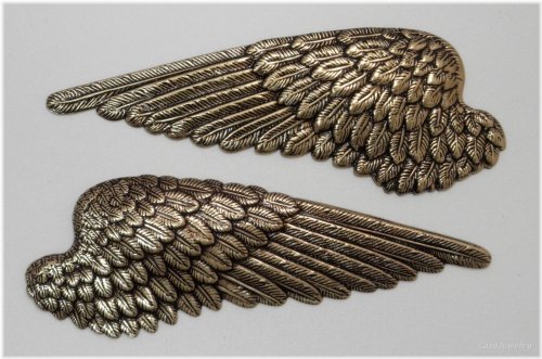 Feathered Angel Wings - Large Antiqued Gold (2 Piece Set)